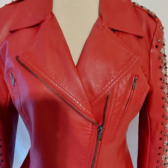 V Christian Red Faux Leather Moto Jacket. SIZE SMALL - Picture 15 of 16